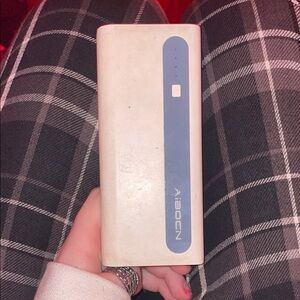 White and Blue Portable Charger
